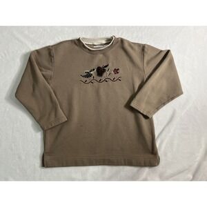 Pullover Sweatshirt Brown Fruit Embroidered Women's Regular Knit Casual